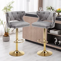 Simplie Fun Bar Stools With Back And Footrest Counter Height Dining Chairs-Velvet Grey Set of 2