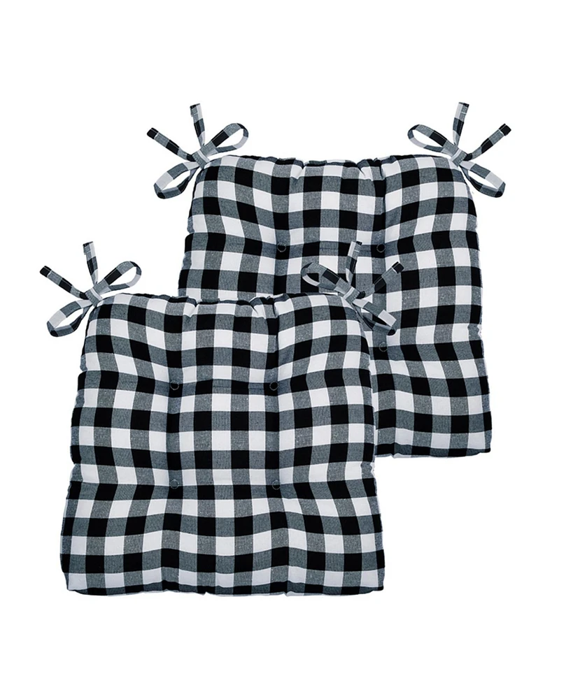 Kate Aurora Country Living Gingham Plaid Checkered Farmhouse Chair Cushion Pads