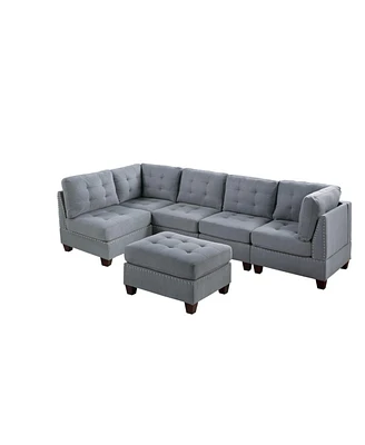 Simplie Fun Modular 6 Piece Sectional Set with Ottoman - Linen Fabric