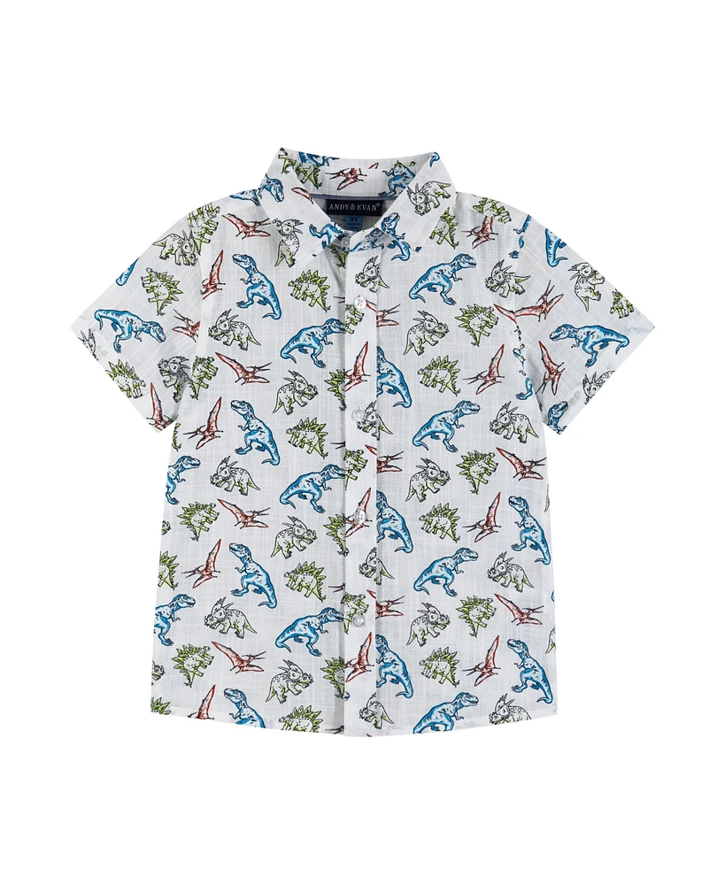 Andy & Evan Little Boys Toddler/Child Grey Dino Print Short Sleeve Shirt