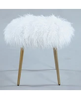 Streamdale Furniture Ravni Faux Fur Accent Ottoman with Gold Legs