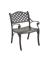 Mondawe Cast Aluminum Stationary Dining Chairs Hollow Oblique Grid Shape Set of 2