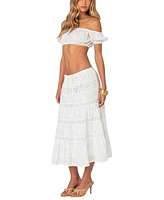 Women's Tiered Cotton Lace Midi Skirt