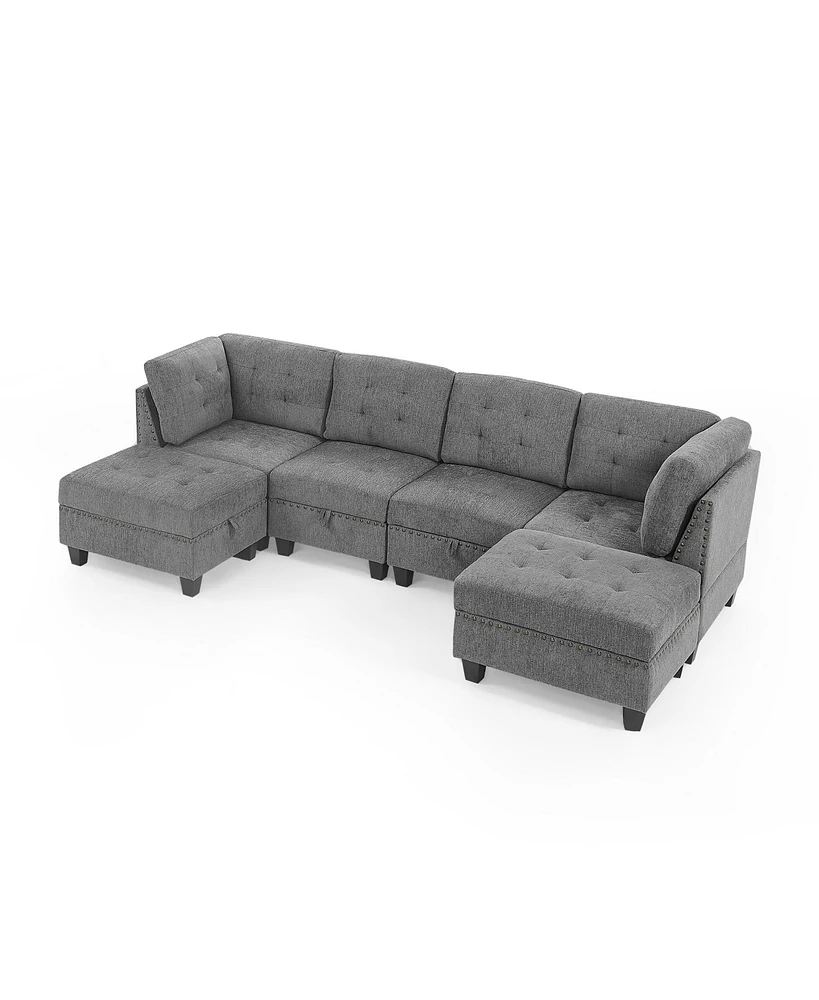 Streamdale Furniture Modular U-Shape Sectional, Grey Chenille, Diy Set