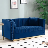 Blue Velvet Vertical Tufted Sofa Loveseat