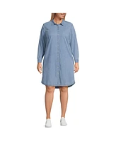 Lands' End Plus Chambray Button Front Dress