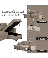 Streamdale Furniture 90" Pull Out Sleeper Sofa L-Shaped Couch Convertible with Usb ports