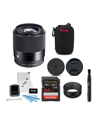 Sigma 30mm f/1.4 Dc Dn Contemporary Prime Lens for Sony E-Mount 64GB Bundle