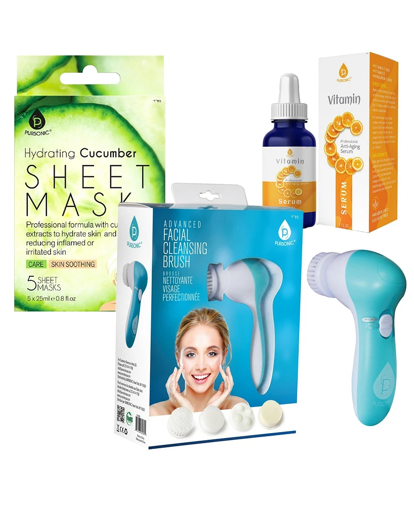 Pursonic Skin Revive Bundle: Cucumber Masks, Cleansing Brush, Vitamin C Serum