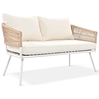Boho Rope Patio Furniture Set, Acacia Wood Table, Navy