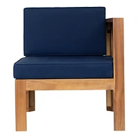 5-Piece Wood Patio Sectional Set with Blue Cushions