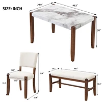 Streamdale Furniture Modern 4-Piece Dining Set - Faux Marble Table, 2 Chairs & Bench