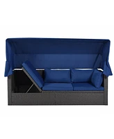 Simplie Fun Rectangle Daybed with Retractable Canopy & Washable Cushions