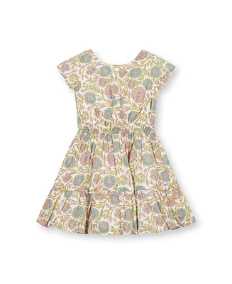 Hope & Henry Little Girls Organic Short Sleeve Split Neck Tiered Dress