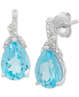 Swiss Blue Topaz (2-3/8 ct. t.w.) & Diamond (1/20 ct. t.w.) Pear Stud Earrings in 14k White Gold