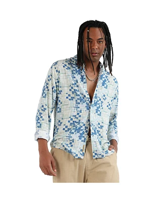 Campus Sutra Men's EcoLiva Blue Geometric Lined Shirt