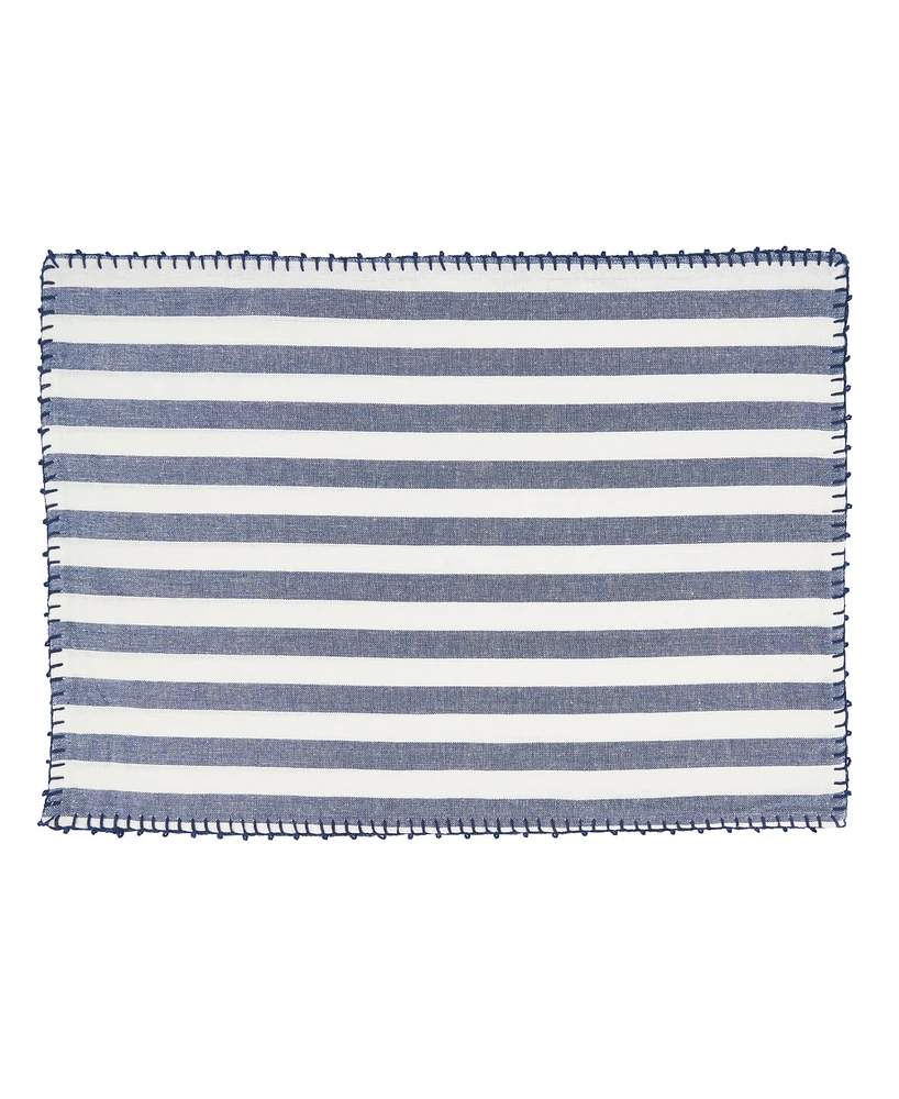 Saro Lifestyle Classic Striped Whipstitch Pom Placemat Set of 4,14"x20"