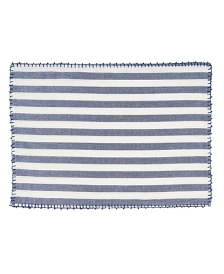 Saro Lifestyle Classic Striped Whipstitch Pom Placemat Set of 4,14"x20"