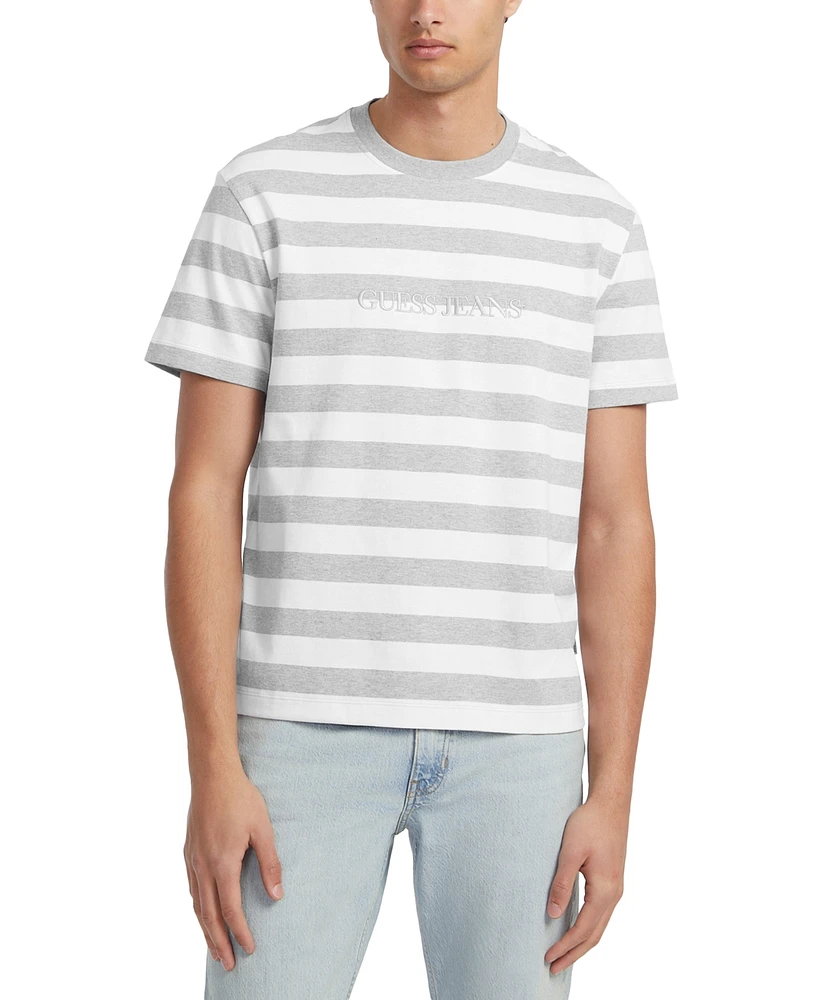 Guess Jeans Men's Regular-Fit Stripe Embroidered Logo Graphic T-Shirt