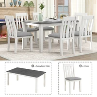 Streamdale Furniture Retro Style 7-Piece Dining Table Set With Extendable Table And 6 Upholstered Chairs