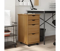 vidaXL Moss 4-Drawer Chest, Solid Pine Wood Mobile File Cabinet, Storage Cabinet on Wheels, Chest of Drawers for Home Office, Easy Assembly & Maintena