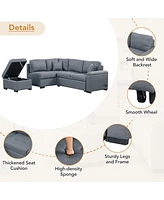 Simplie Fun Gray L-Shape Sleeper Sectional Sofa with Storage & Usb Charge