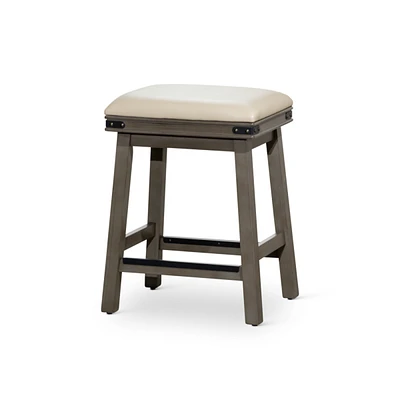 Simplie Fun 24" Counter Stool, Weathered Gray Finish, French Gray Leather Seat