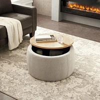 Round Storage Ottoman, 2 in 1 Function