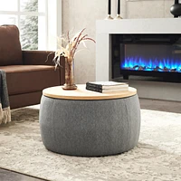 Streamdale Furniture Round Storage Ottoman, 2 in 1 Function, Work as End Table and Ottoman