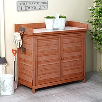 Outdoor 39 Potting Bench Table, Rustic Garden Wood Workstation Storage Cabinet Garden Shed