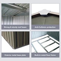 8x10FT Outdoor Metal Storage Shed Grey