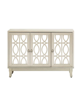 Simplie Fun Sideboard With Glass Doors, 3 Door Mirrored Buffet Cabinet With Silver Handle For Living Room