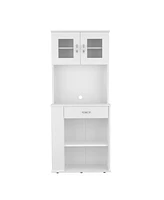 Simplie Fun Capienza Pantry Cabinet, Two Shelves, Double Door, One Drawer, Three Side Shelves - White