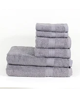 Arkwright Home Chelsea 6-Piece Bathroom Cotton Towel Set, 2 Bath Towels, 2 Hand Towels 2 Washcloths, Chevron Border Pattern, Gray