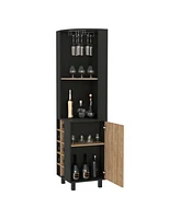 Simplie Fun Hamden 10-Bottle 1-Shelf Bar Cabinet Black Wengue And Pine