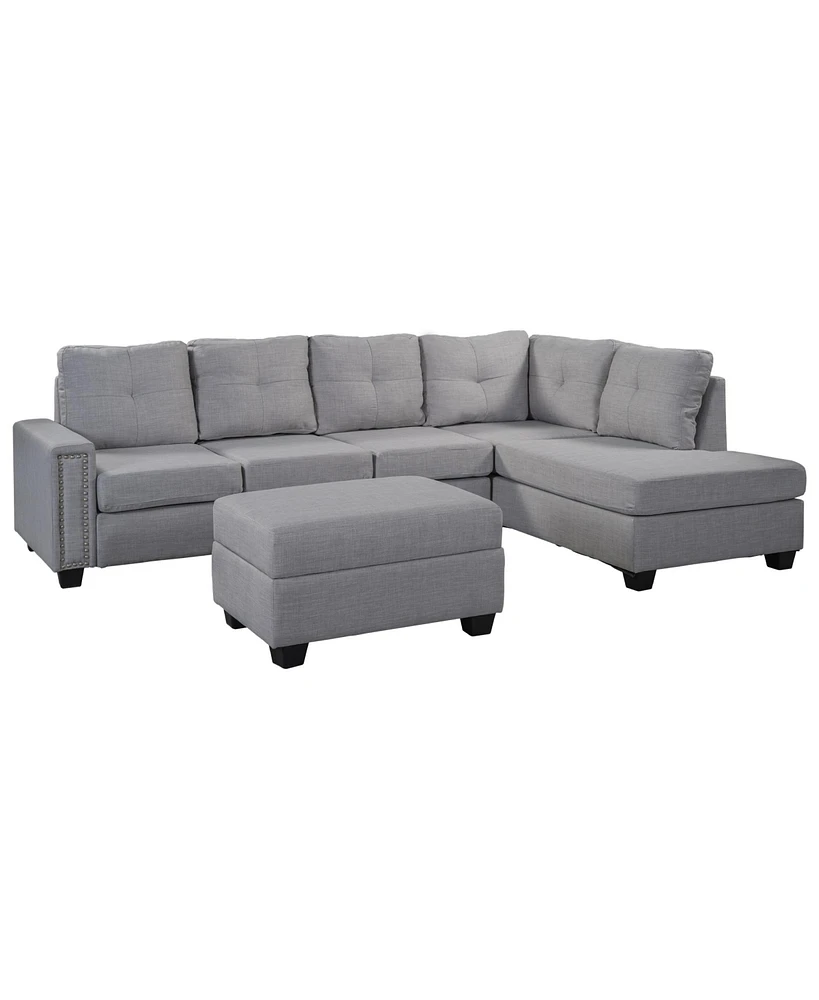 Simplie Fun L-Shaped Reversible Sectional Sofa with Storage Ottoman