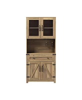 Simplie Fun Modern Farmhouse Double Barn Door Accent Bar Cabinet With Goblet Holder, Walnut