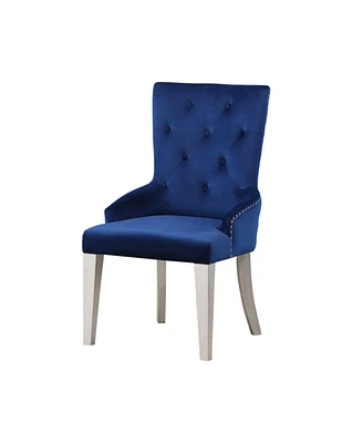 Simplie Fun Varian Side Chair (1 Piece), Blue Fabric & Antique Platinum