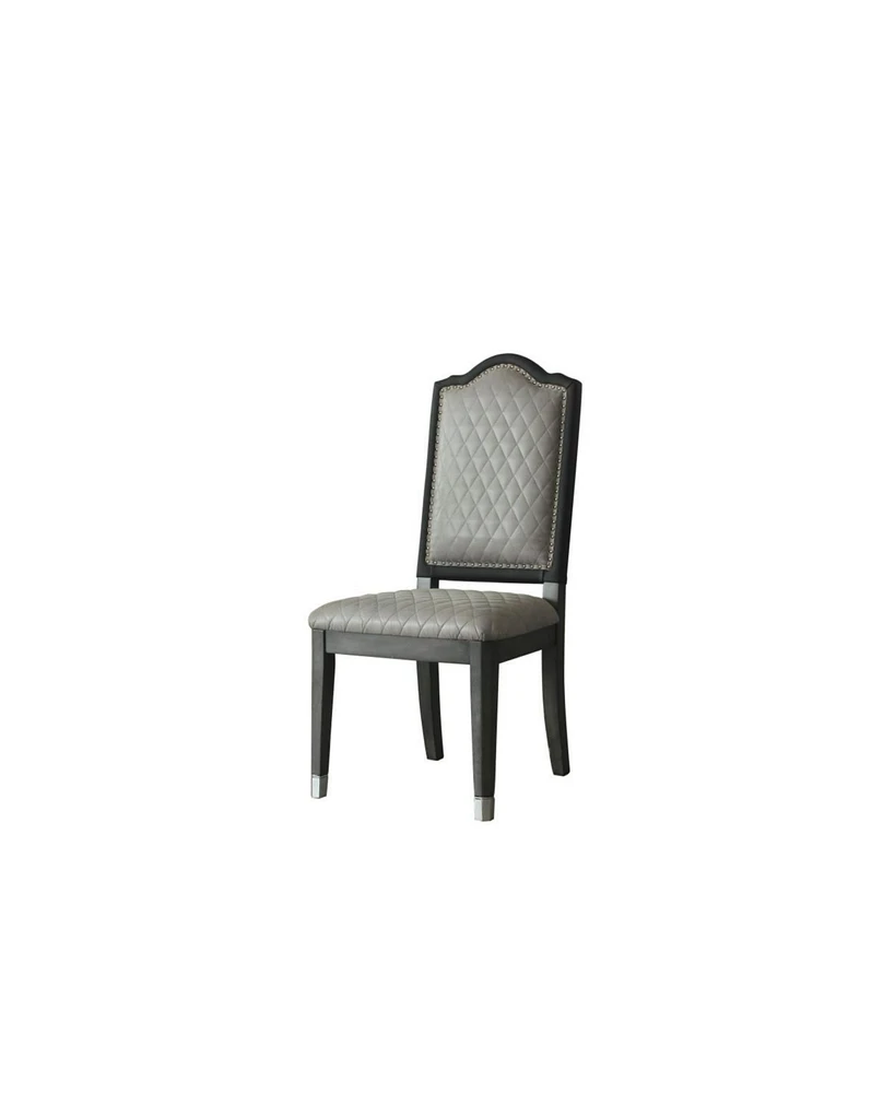 Simplie Fun House Beatrice Side Chair, Two Tone Beige Fabric & Charcoal Finish