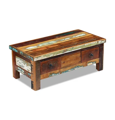 vidaXL Coffee Table Drawers Solid Reclaimed Wood 35.4"x17.7"x13.8"