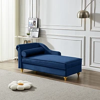 Streamdale Furniture Modern Upholstery Chaise Lounge Chair With Storage Velvet (Navy Blue)