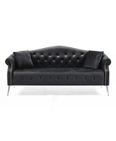 Simplie Fun Velvet Chesterfield Sofa with Silver Legs, Black