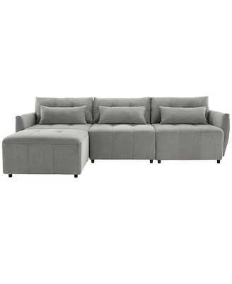 Simplie Fun Convertible Sectional Sofa with Ottoman and Usb, Grey