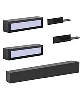 Simplie Fun Wall Mount Floating Tv Stand With Four Media Storage Cabinets And Two Shelves, Modern