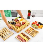 Zulay Kitchen Premium Bamboo Cheese Board Deluxe Set with 4 Piece Knife Set