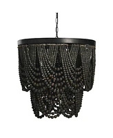 Storied Home 2-Tier Draped Wood Bead Chandelier Black