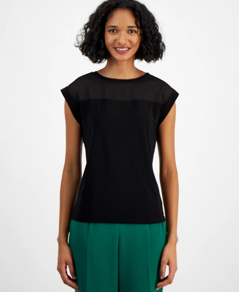 Bar Iii Women's Crewneck Cap-Sleeve Blouse, Created for Macy's