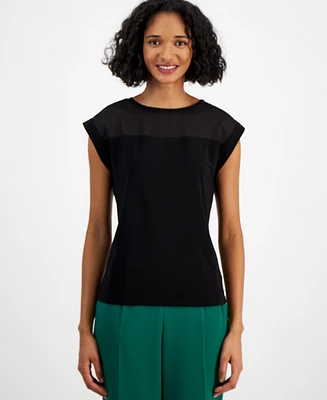 Bar Iii Women's Crewneck Cap-Sleeve Blouse, Created for Macy's