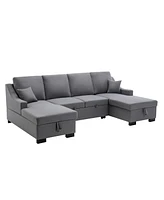 Simplie Fun Upholstered Sleeper Sectional Sofa With Double Storage Spaces, 2 Tossing Cushions