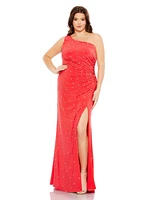 Mac Duggal Women's Plus Jewel Encrusted Draped One Shoulder Gown